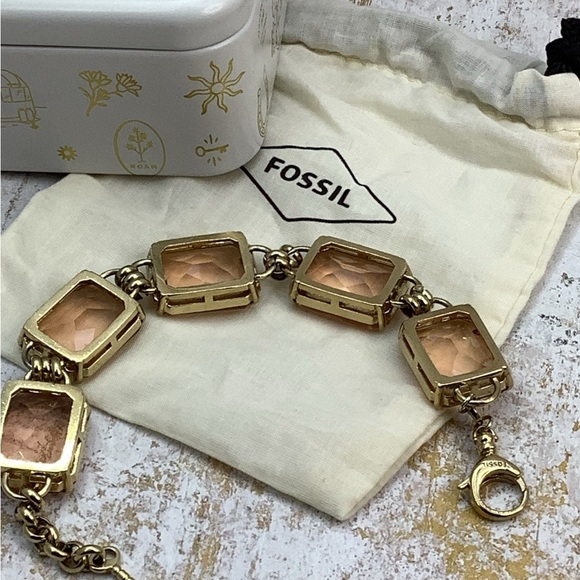 Fossil Gold and Peach Glass Bracelet with Links Design - Picture 3 of 8